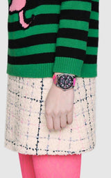 Gucci Dive Quartz Black Dial Pink Leather Strap Watch For Women - YA136326 Buy Now By Gucci