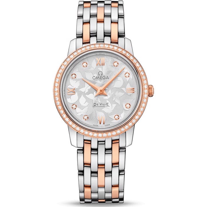 Shop Omega De Ville Prestige Quartz Diamonds Silver Dial Two Tone Steel Strap Watch for Women - 424.25.27.60.52.001 in USA