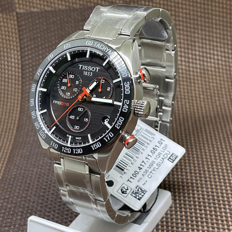 Tissot T Sport PRS 516 Chronograph Black Dial Silver Steel Strap Watch For Men - T100.417.11.051.01 Buy Now By Tissot