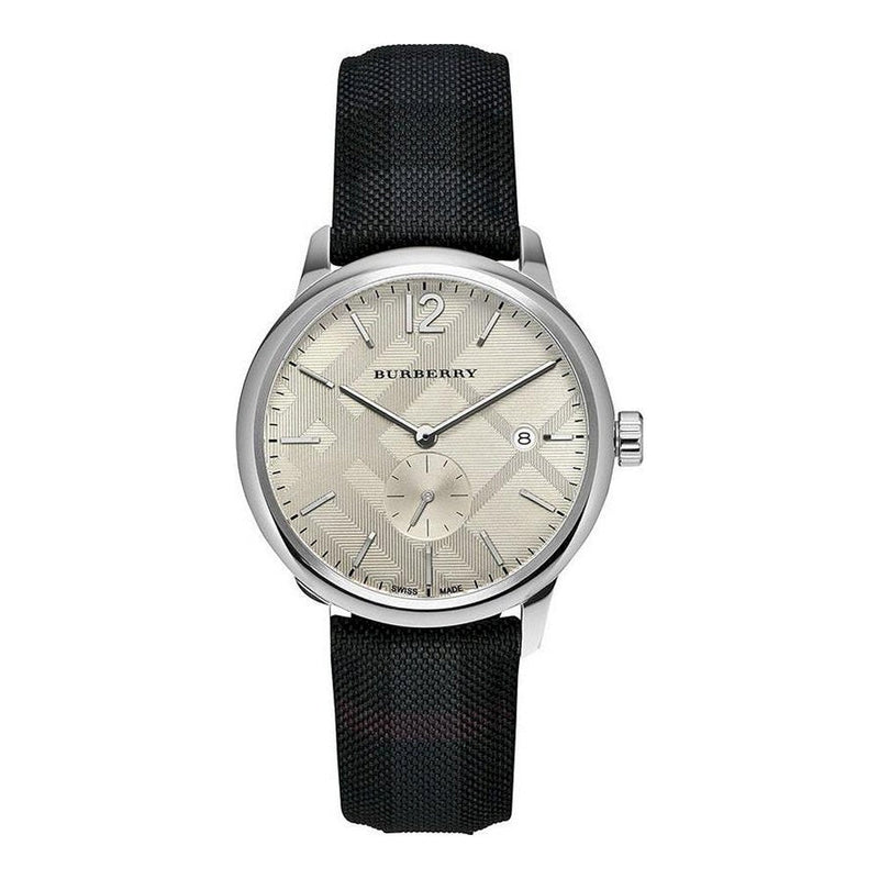 Shop Burberry Classic Round Cream Dial Black Leather Strap Watch for Men - BU10008 in USA