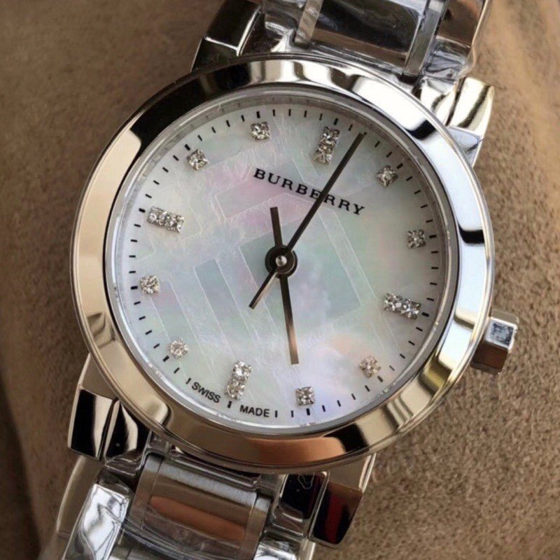 Burberry The City Diamonds Mother of Pearl Dial Silver Steel Strap Watch for Women - BU9224 Buy Now By Burberry
