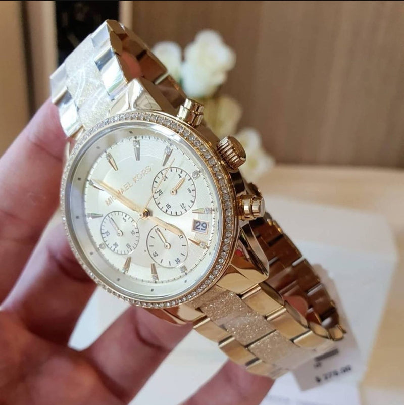 Michael Kors Ritz Chronograph Gold Dial Gold Steel Strap Watch For Women - MK6597 Buy Now By Michael Kors
