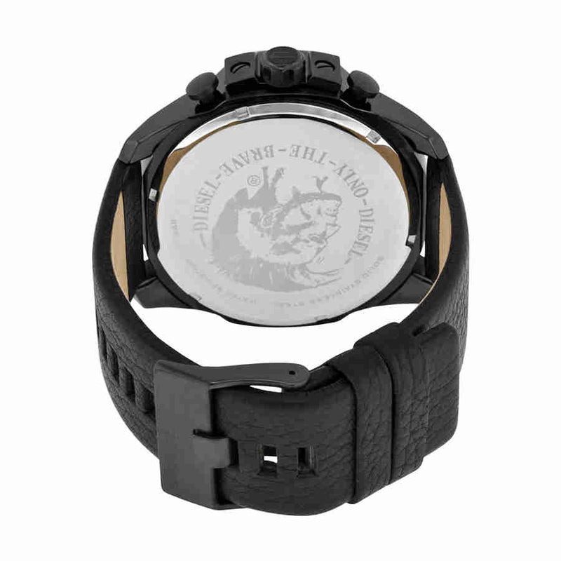 Shop Diesel Mega Chief Black Dial Black Leather Strap Watch For Men - DZ4323 in USA