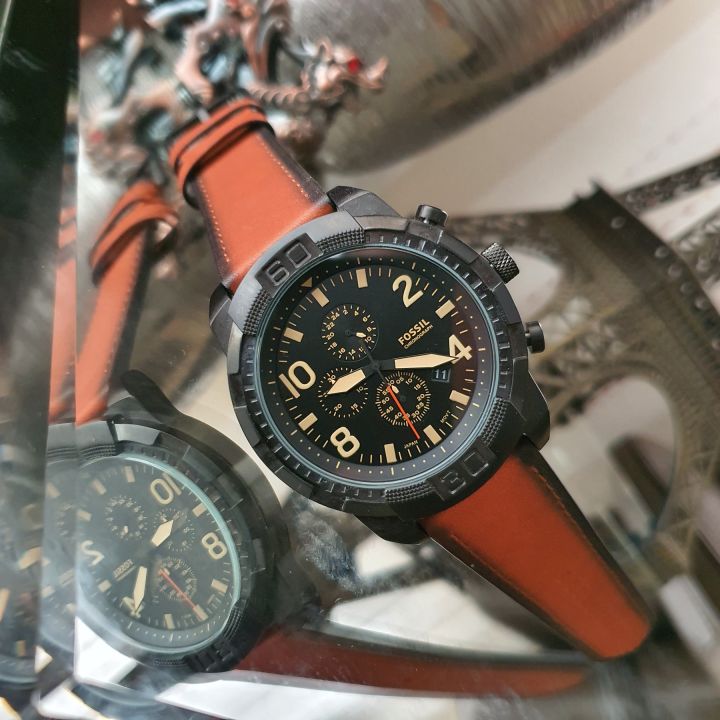 Fossil Bronson Black Dial Brown Leather Strap Watch for Men - FS5714 Buy Now By Fossil