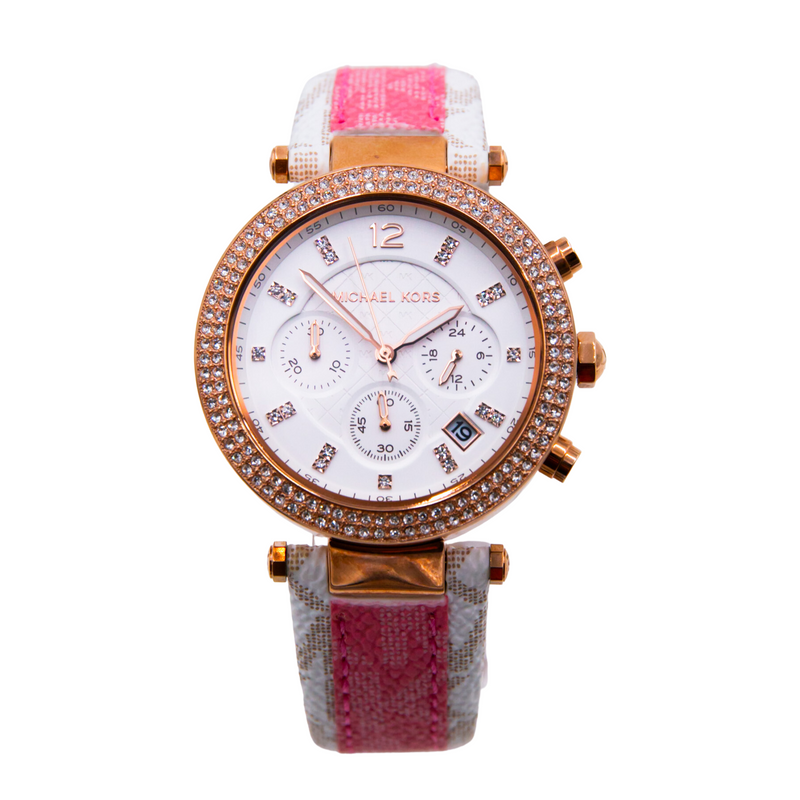 Michael Kors Parker Chronograph White Dial Two Tone Leather Strap Watch For Women - MK6951 Buy Now By Michael Kors