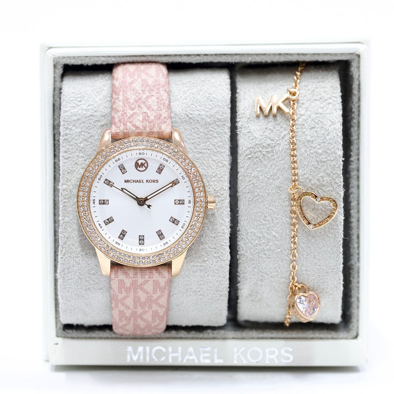 Shop Michael Kors Tibby Silver Dial Pink Leather Strap Watch for Women - MK1050 in USA