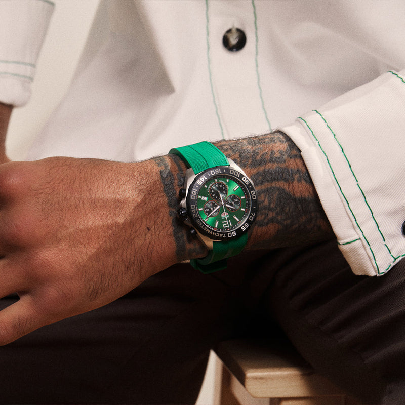 Tag Heuer Formula 1 Chronograph Green Dial Green Rubber Strap Watch for Men - CAZ101AP.FT8056 Buy Now By Tag Heuer