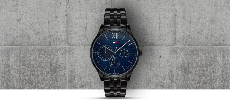 Shop Tommy Hilfiger Damon Quartz Chronograph Blue Dial Black Steel Strap Watch for Men - 1791454 in USA