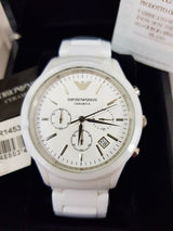 Emporio Armani Ceramica Chronograph White Dial White Strap Watch For Men - AR1453 Buy Now By Emporio Armani