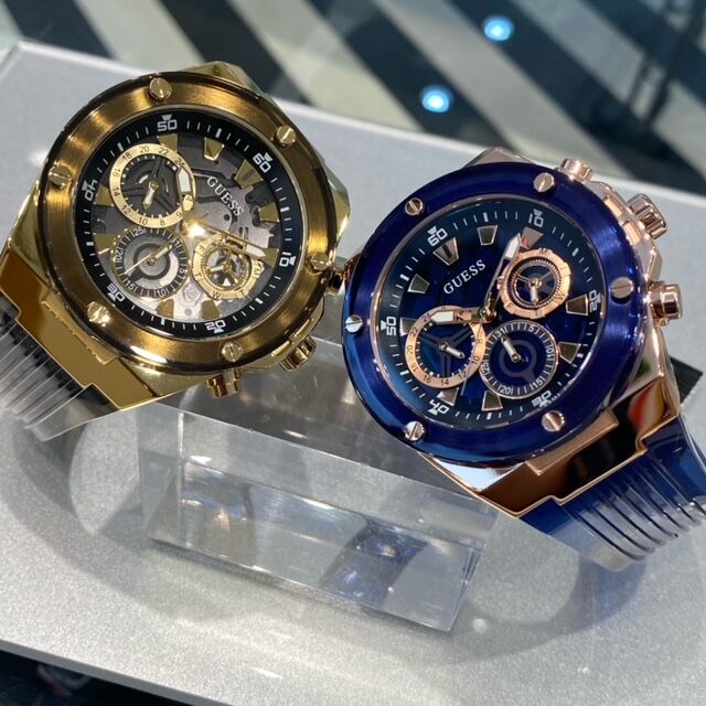 Shop Guess Poseidon Chronograph Blue Dial Blue Silicone Strap Watch For Men - GW0425G3 in USA