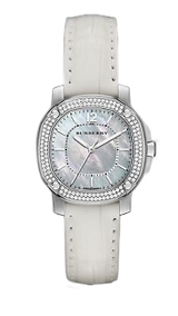 Burberry The Britain Diamonds Mother of Pearl Dial White Leather Strap Watch for Women - BBY1800 Buy Now By Burberry