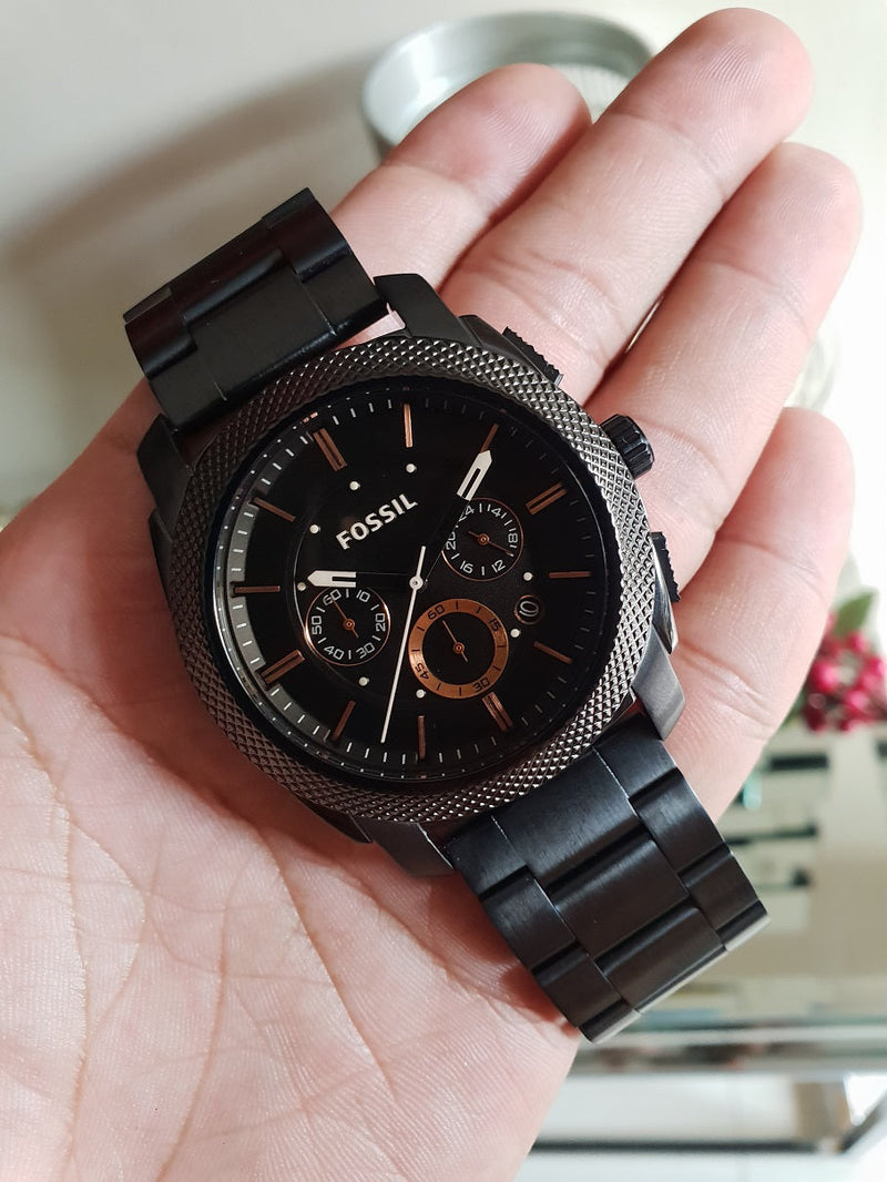 Fossil Machine Chronograph Black Dial Black Steel Strap Watch for Men - FS4682 Buy Now By Fossil