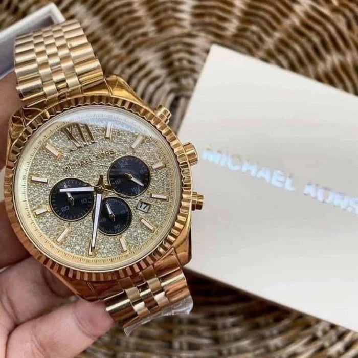 Michael Kors Lexington Crystals Gold Dial Gold Steel Strap Watch for Men - MK8494 Buy Now By Michael Kors