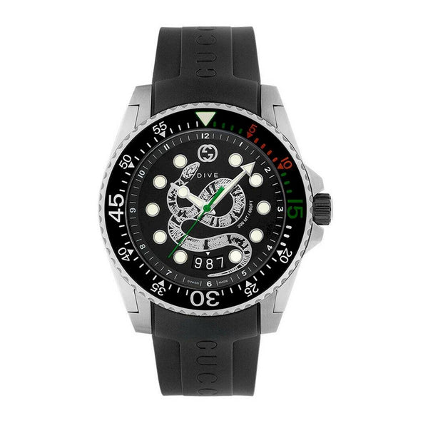 Shop Gucci Dive Quartz Kingsnake Black Dial Black Rubber Strap Watch For Men - YA136217 in USA