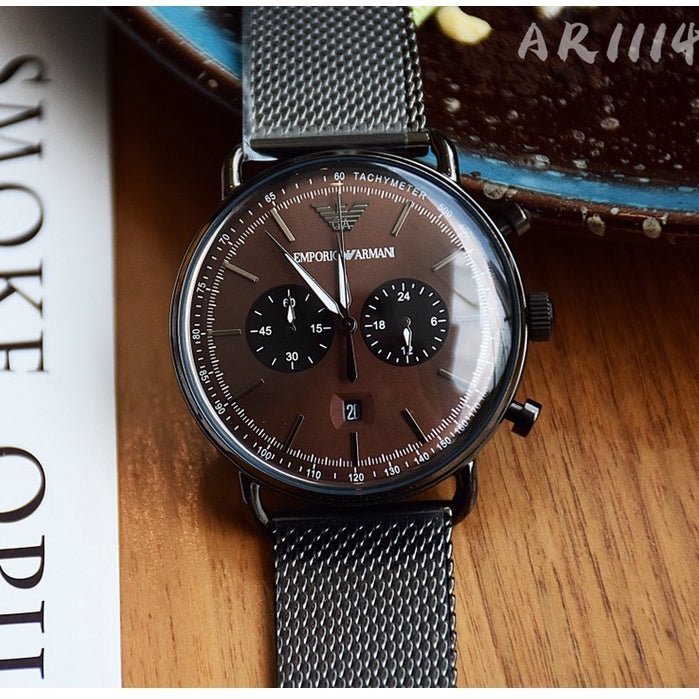 Emporio Armani Aviator Brown Dial Grey Mesh Bracelet Watch For Men - AR11141 Buy Now By Emporio Armani