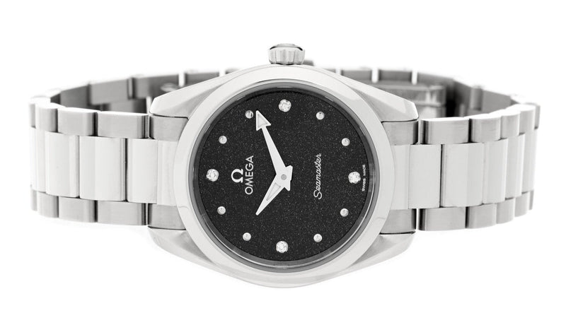 Shop Omega Seamaster Aqua Terra Quartz Diamond Black Dial Silver Steel Strap Watch for Women - 220.10.28.60.51.001 in USA