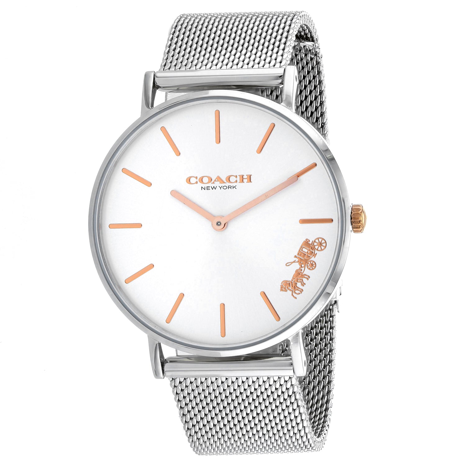 Coach Perry White Dial Silver Mesh Bracelet Watch for Women - 14503124