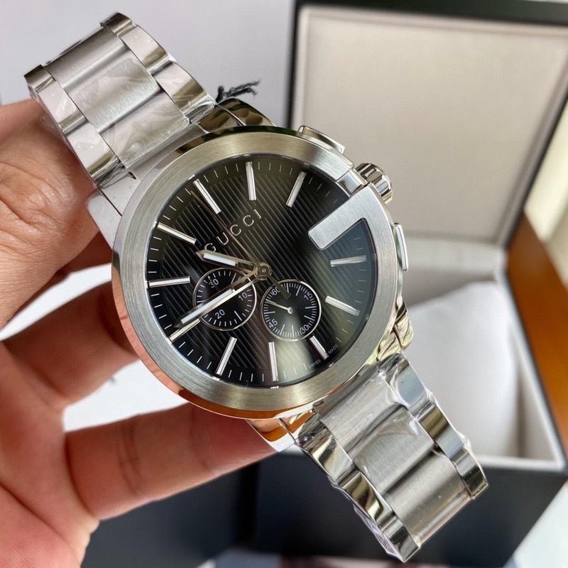 Shop Gucci G Chrono Black Dial Silver Steel Strap Watch For Men - YA101204 in USA