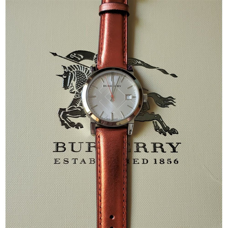 Burberry The City Silver Dial Orange Leather Strap Watch for Women - BU9121 Buy Now By Burberry