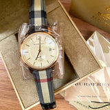Shop Burberry The Classic Round Gold Dial Brown Leather Strap Unisex Watch - BU10001 in USA