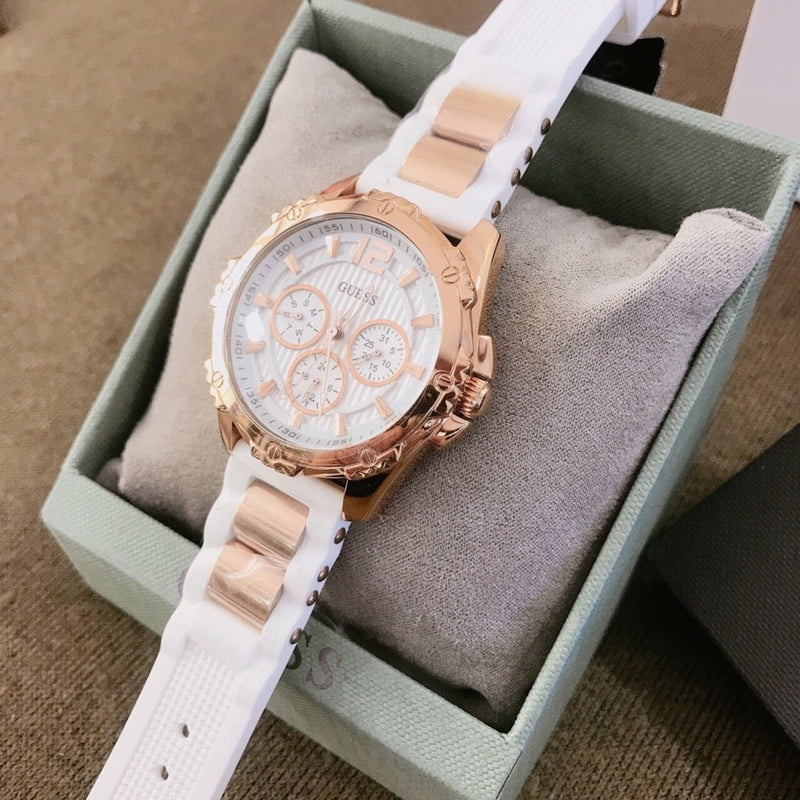 Guess Intrepid White Dial Two Tone Silicone Strap Watch For Women - W0325L6 Buy Now By Guess