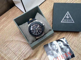 Guess Indovina Quartz Black Dial Black Leather Strap Watch For Men - W0040G9 Buy Now By Guess