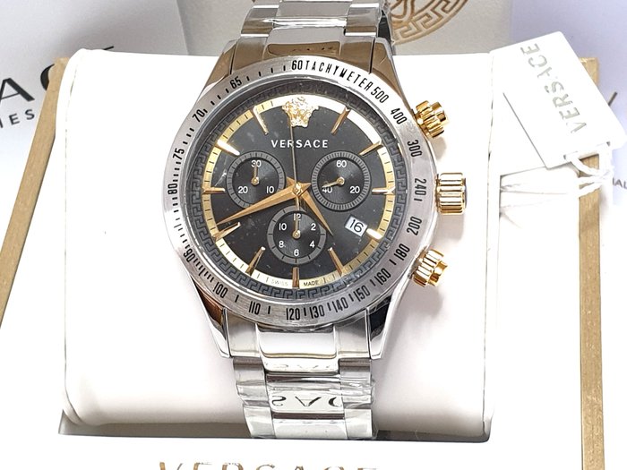 Versace Classic Chronograph Quartz Black Dial Silver Steel Strap Watch For Men - VEV700419 Buy Now By Versace