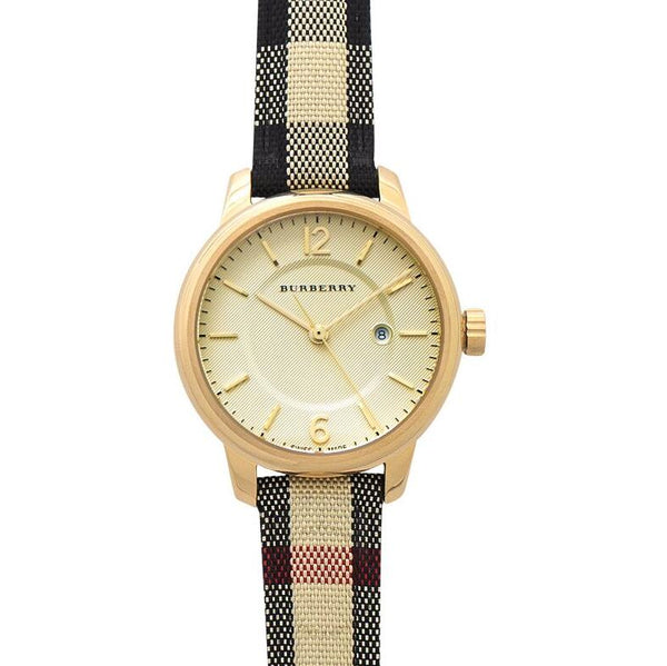 Shop Burberry Classic Champagne Gold Dial Horseferry Leather Strap Watch for Women - BU10104 in USA