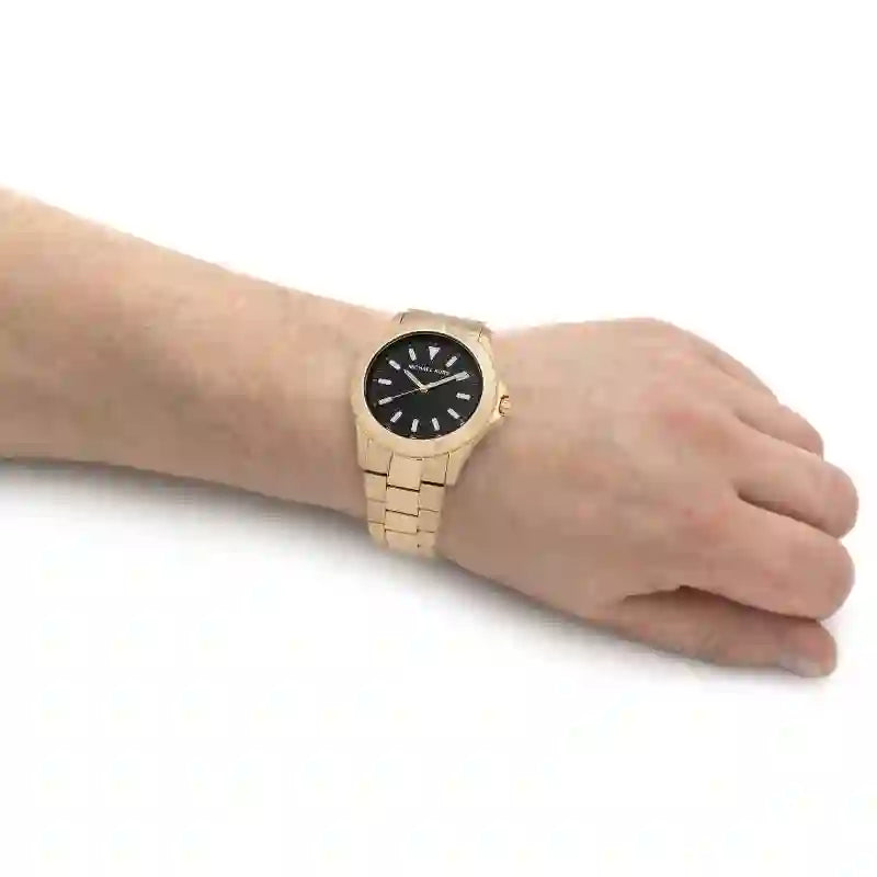 Michael Kors Everest Three-Hand Black Dial Gold Steel Strap Watch For Men - MK9078 Buy Now By Michael Kors