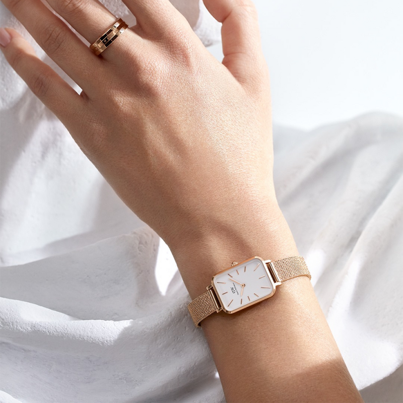 Daniel Wellington Quadro Melrose White Dial Gold Mesh Strap Watch For Women - DW00100431 Buy Now By Daniel Wellington
