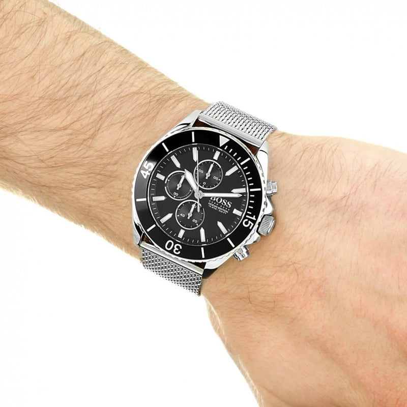 Shop Hugo Boss Ocean Edition Black Dial Silver Mesh Bracelet Watch for Men - 1513701 in USA