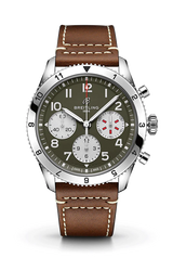 Breitling Avi Chronograph 42 Curtiss Warhawk Green Dial Brown Leather Strap Watch for Men - A233802A1L1X1