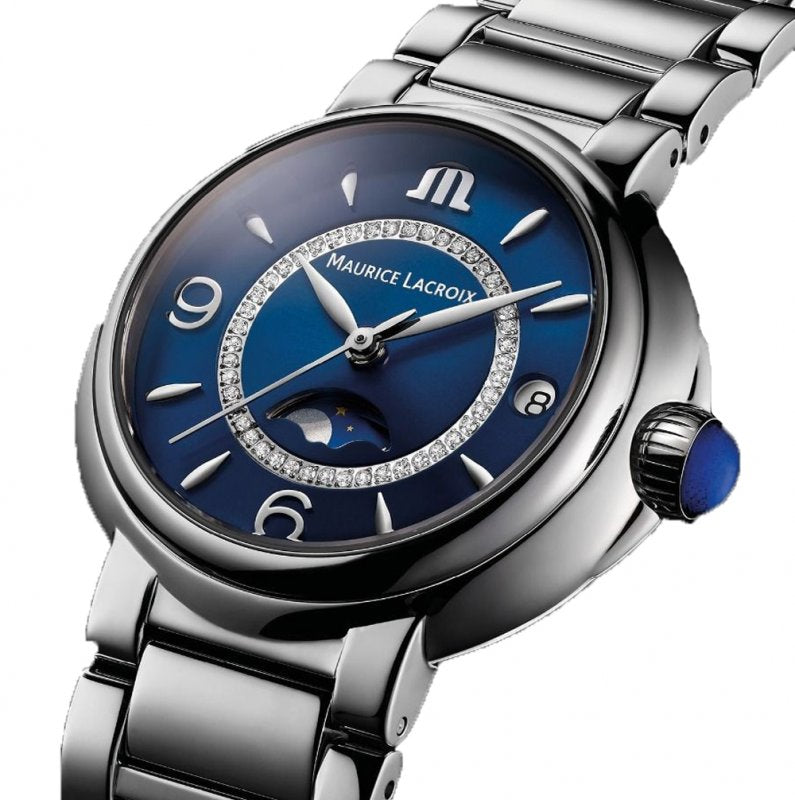 Shop Maurice Lacroix Fiaba Moonphase Blue Dial Silver Steel Strap Watch for Women - FA1084-SS002-420-1 in USA