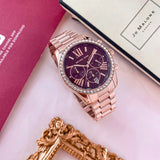 Michael Kors Lexington Chronograph Red Dial Rose Gold Steel Strap Watch For Women - MK7275 Buy Now By Michael Kors