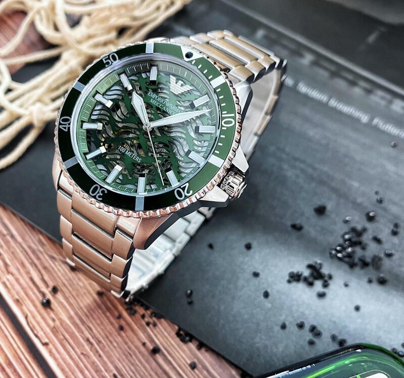 Emporio Armani Diver Automatic Green Dial Silver Steel Strap Watch For Men - AR60061 Buy Now By Emporio Armani