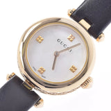 Shop Gucci Diamantissima Mother of Pearl Dial Black Leather Strap Watch For Women - YA141505 in USA