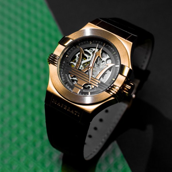 Maserati Potenza Automatic Rose Gold Dial Black Leather Strap Watch For Men - R8821108002 Buy Now By Maserati