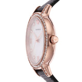 Emporio Armani Cleo Three-Hand Mother of Pearl Dial Black Leather Strap Watch For Women - AR11485