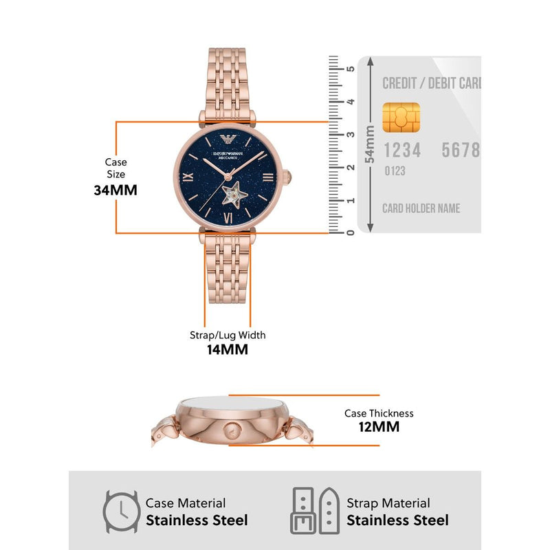 Emporio Armani Meccanico Crystals Black Dial Rose Gold Steel Strap Watch For Women - AR60043 Buy Now By Emporio Armani