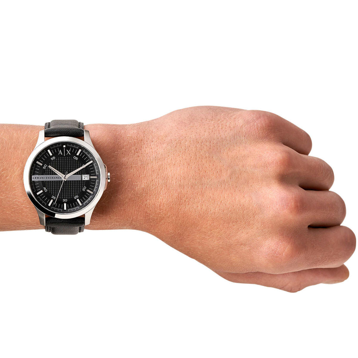 Armani Exchange Hampton Chronograph Black Dial Black Leather Strap Watch For Men - AX2101