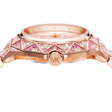 Michael Kors Raquel Three-Hand Crystals Pink Dial Rose Gold Steel Strap Watch For Women - MK7343