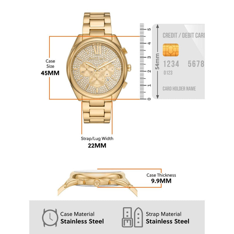 Michael Kors Janelle Chronograph Gold Dial Gold Steel Strap Watch For Men - MK8995 Buy Now By Michael Kors