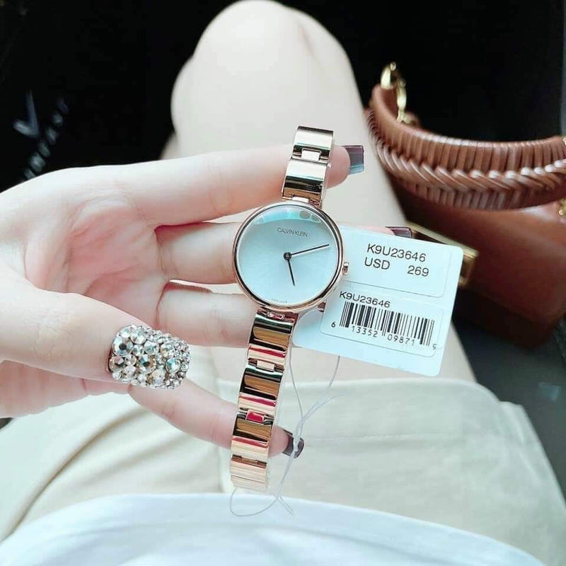 Shop Calvin Klein Wavy White Dial Rose Gold Steel Strap Watch for Women - K9U23646 in USA