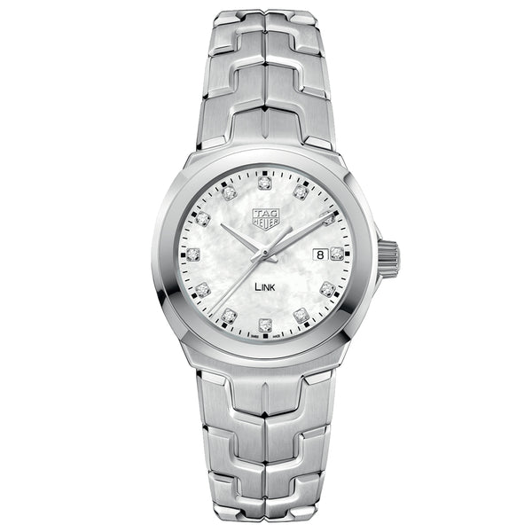 Shop Tag Heuer Link Quartz Diamonds Mother of Pearl Dial Silver Steel Strap Watch for Women - WBC1312.BA0600 in USA