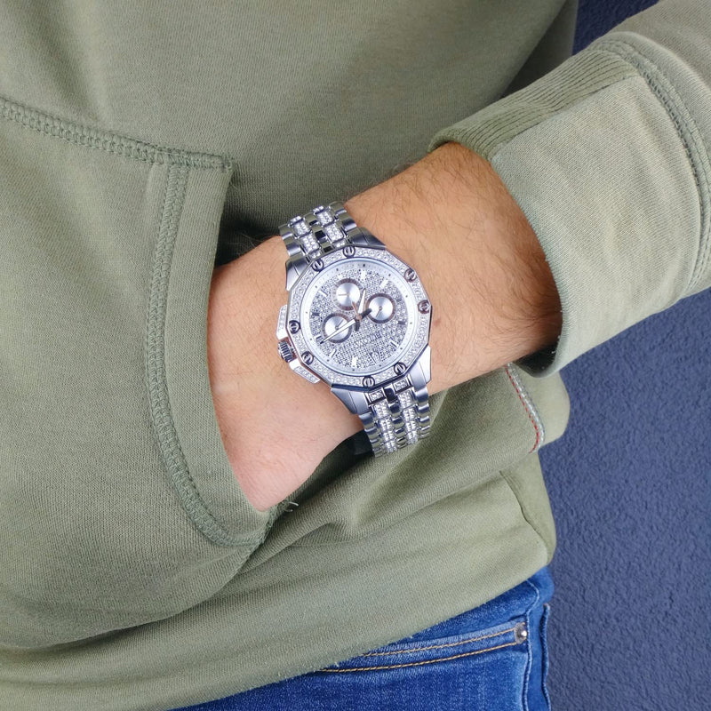Bulova Crystal Collection Pave Silver Dial with Crystals Silver Steel Strap Watch for Men - 96C134 Buy Now By Bulova
