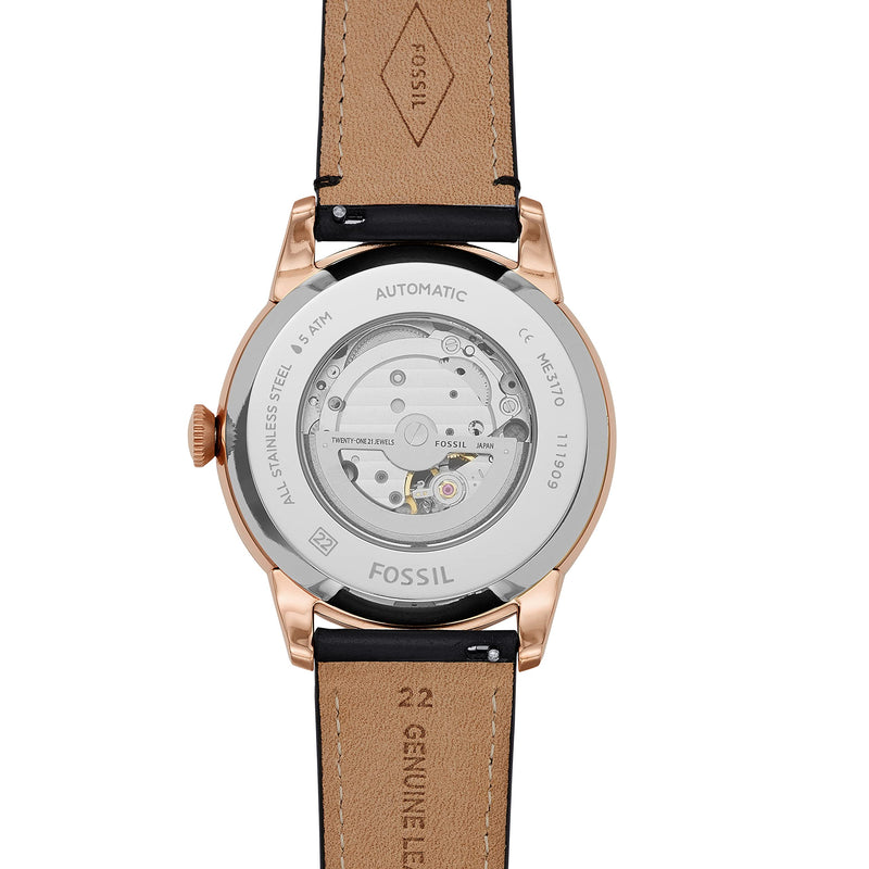 Fossil Townsman Automatic Black Dial Black Leather Strap Watch for Men - ME3170 Buy Now By Fossil