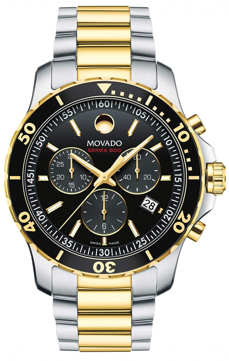 Shop Movado Series 800 Chronograph Black Dial Two Tone Steel Strap Watch For Men - 2600146 in USA