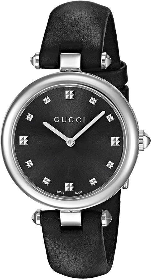 Shop Gucci Diamantissima Diamonds Black Dial Black Leather Strap Watch For Women - YA141403 in USA