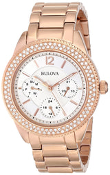 Bulova Crystal Silver Dial Rose Gold Steel Strap Watch for Women - 97N101 Buy Now By Bulova