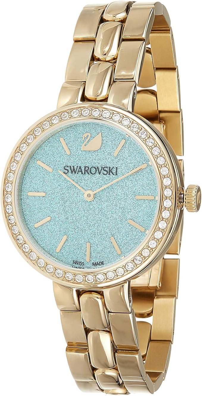 Shop Swarovski Daytime Crystals Turquoise Dial Gold Steel Strap Watch for Women - 5182212 in USA